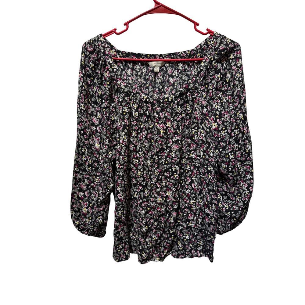 Lucky Brand Scoop Neck Long Sleeve Button Down Shirt In Mini Floral Print Size L